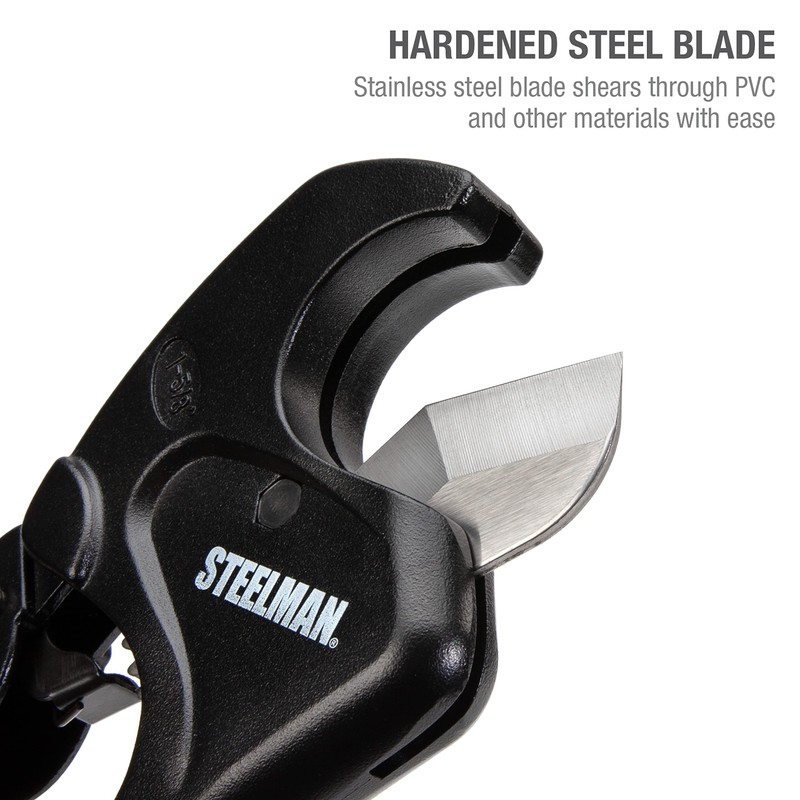 Steelman PVC Pipe Cutter Tool, Cuts 1-⅝-inch Plastic Tube, Ratcheting,