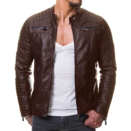 DECIMAL Men's Black REAL Lambskin Leather Biker Jacket VINTAGE GENUINE MOTORCYCLE JACKETS FOR MEN (US, Alpha, XX-Large, Regular, Regular, B59 BROWN)