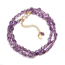Gempires Purple Amethyst Nuggets Necklace for Women, February Birthstone Gift, Natural Choker Crystal Necklaces, 18-inch 14k Gold Plated Adjustable Chain