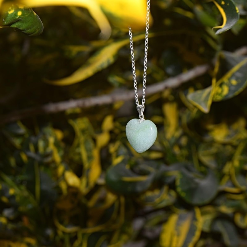 Collar de Aventurina Natural en Forma de Corazón Plata 925