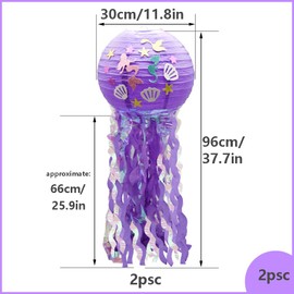 Hocansen 2Pcs Jellyfish Paper Lanterns Mermaid Hanging Paper Lanterns Party Decorations with Tassels Strip and DIY Stickers for Room,Birthday (SM-DL/Purple)
