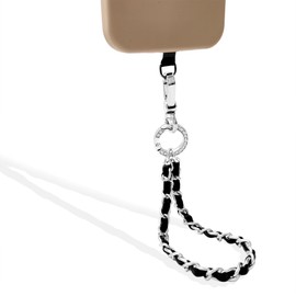 Nalefow Phone Wrist Strap with Metal Chain Phone Lanyard Wrist with 2 Tether Tabs Metal Leather Cellphone Charm Phone Chain (Silver)