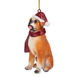 Design Toscano JH576303 Boxer Holiday Dog Ornament Sculpture, Multi-Color