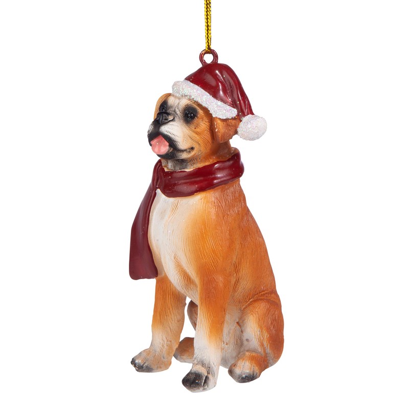 Design Toscano JH576303 Boxer Holiday Dog Ornament Sculpture, Multi-Color