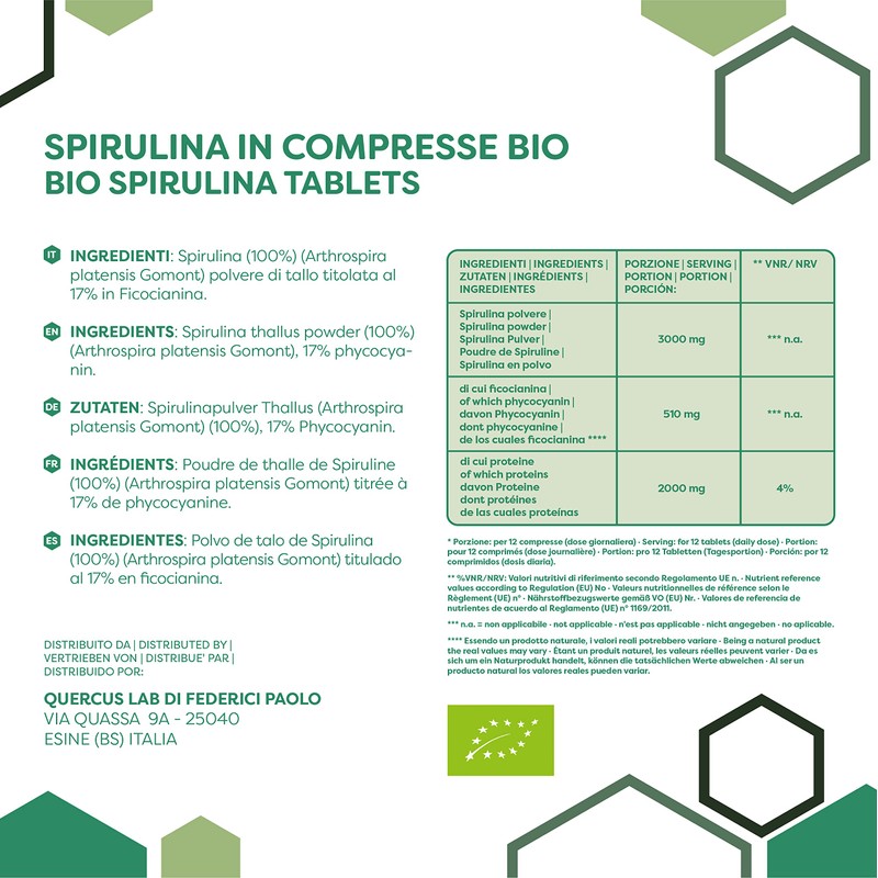 ERBOTECH Spirulina Tablets, 200 g Pack, Approx. 800 Capsules, 100%
