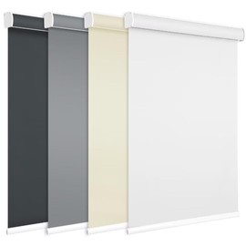 Changshade 100% Blackout Roller Shades Cordless Blinds for Windows, Free-Stop Shades, Thermal Insulated Fabric, UV Protection, Natural Woven Blinds for Home and Office,44" W*72" H,Black