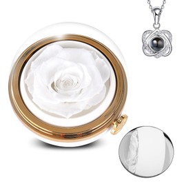 Preserved Real Rose with Heart Necklace , Eternal Flowers Gifts for Women, I Love You Gifts for Mom Wife Grandma Girlfriend, Christmas Valentines Mothers Day Anniversary Birthday Gifts Ideas (white)