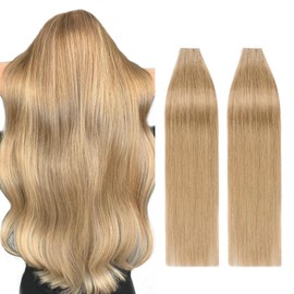 Silk-co Silk-co 20" Tape in Real Human Hair Extensions #27 Dark Blonde Skin Weft 100g 40 pcs Seamless Long Straight