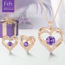 CDE Birthstone Jewelry for Women Heart Pendant Necklaces 925 Sterling Silver Earrings Mother’s Day Birthday Christmas Gifts for Wife Mom Girlfriend