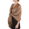 Sakkas Jacquard Paisley Pashmina Shawl Wrap Stole - Gray/Copper Brown