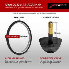 Fincci Pair of 27.5 Inner Tube with 48mm Schrader Valve - Bike Inner Tube 27.5 x 2.10-2.35 Inch - Tubes for Mountain Bike, MTB, Downhill, Road, Hybrid, Bicycle Tyres