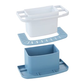 WENKO Cosmo Sink Organiser, Practical Sink Organiser Made of High-Quality Plastic, Sink Caddy with Lots of Storage Space for Dishwashing Liquid, Dishcloth, Sponge with 21 x 11 x 11.5 cm in Blue