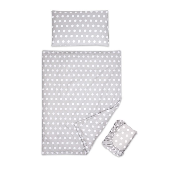3 piece set Duvet Cover Pillowcase and Fitted Sheet for 140x70 cm Baby Cot Bed (Polka Dots Grey)
