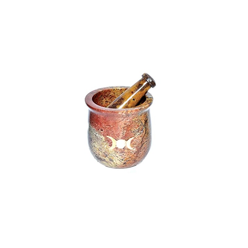 Pearl Inlain Triple Moon Soapstone Mortar and Pestle Set
