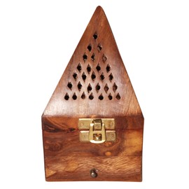 vrinda Wooden Pyramid Cone/Charcoal Burner with Storage Net Carving
