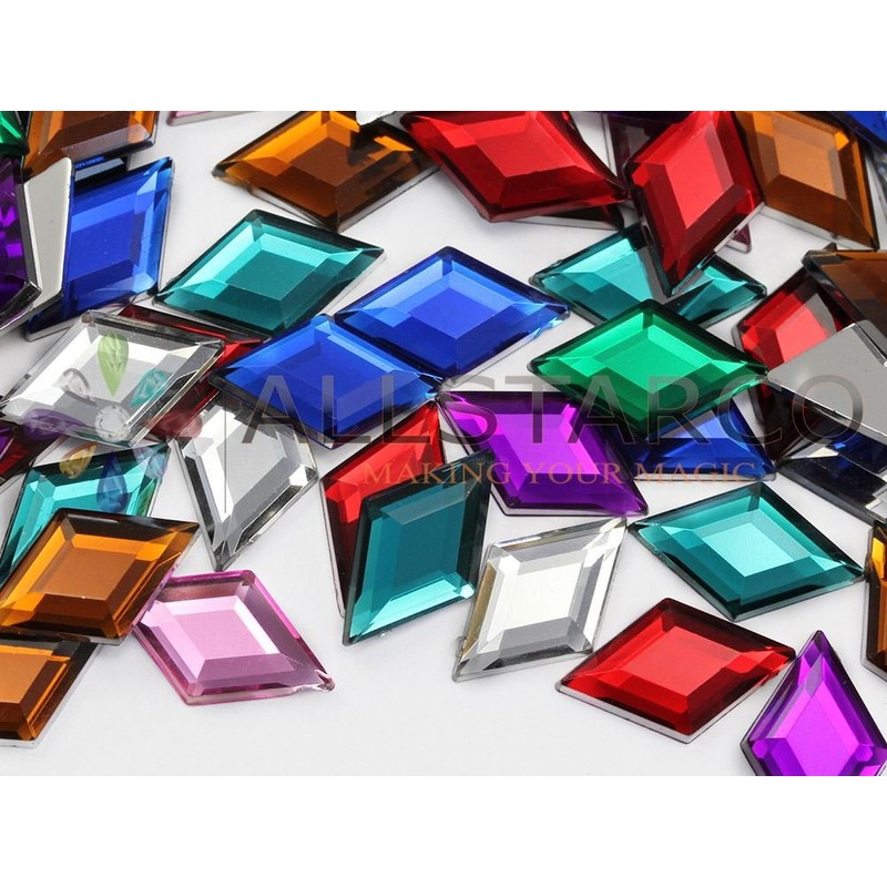 Allstarco 11x18mm Flat Back Diamond Acrylic Rhinestones Plastic Gems for