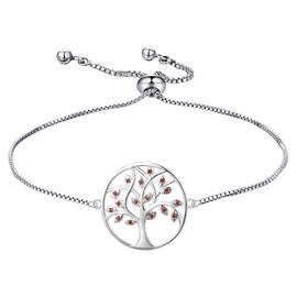 YL 925 Sterling Silver Bracelet Tree of Life Bracelets Cubic Zirconia Created Emerald Tree Jewelry Link Bracelet Gifts, 9 inch, Metal, Cubic Zirconia