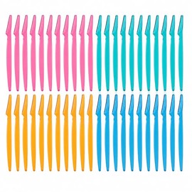 40 Pack Eyebrow Razors Dermaplaning Tool Women Men | Stainless steel blade, plastic handle with cap. Removes peach fuzz & exfoliates. For brows, cheek, chin. Disposable precision