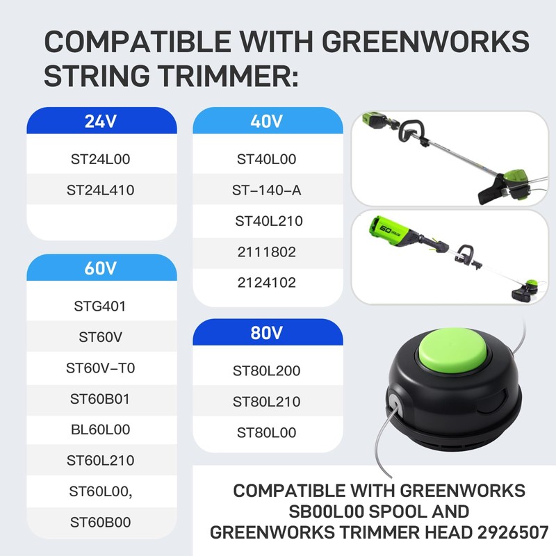 SB00L00 Replacement Trimmer Head STG401 Compatible with Greenworks 60V ST60V