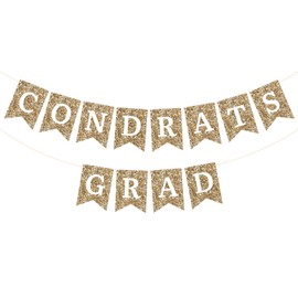 Guirnalda de graduación de Gold Felicidades, no requiere bricolaje, pancarta de graduación con purpurina preencordada, decoraciones de fiesta de clase de 2025 para suministros de fiesta de graduación