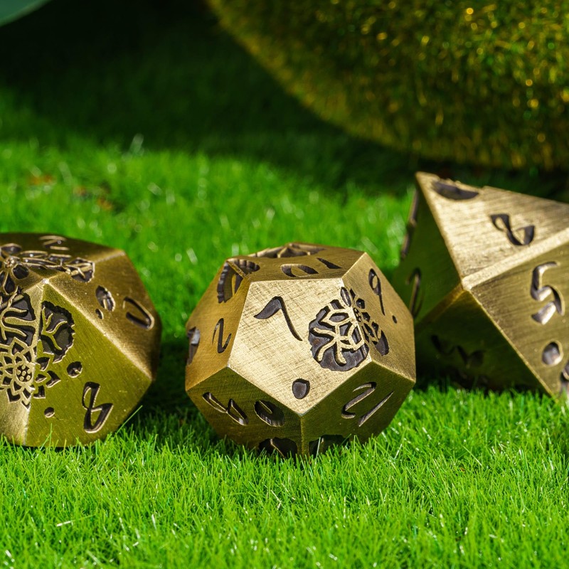Cusdie 7-Die Lotus Metal DND Dice Set, D&D Metal Dice,
