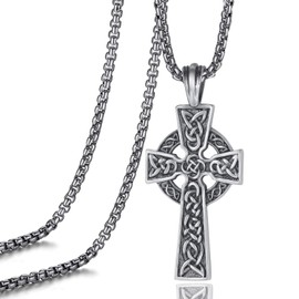 EVBEA Mens Necklace Viking Celtic Irish Knot Serenity Prayer Pendant Crucifix Men Jewelry with Black Genuine Leather Cord Chain(Celtic Collection-1)