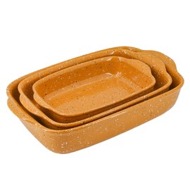KROKORI Ceramic Baking Dish Set of 3, Casserole for Oven,Rectangular Bakeware Dishes with Handles,Lasagna Pan Deep,Handcraft Speckle Stoneware Series (13.8''/12''/9.6''Orange)