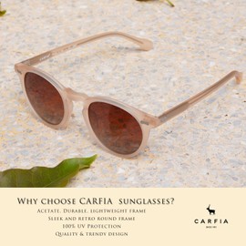 CARFIA Retro Polarized Sunglasses for Women UV Protection Acetate Classic Vintage Style Round Shades
