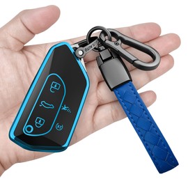 Sindeda for Volkswagen Key Fob Cover with Keychain Soft Full Protection Key Shell Key Case Compatible with VW MK8 Golf/GTI Skoda Octavia (Blue)