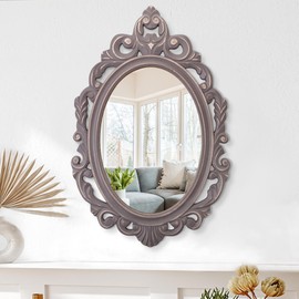 Oval Vintage Arendahl Traditional Wooden Hanging Mirror Rustic Brown Carved Wall Mirror Decorative Antique Mirror Baroque Style Aesthetic for Vanity Bedroom, Living Room, Kitchen,Entryway 24"x16"