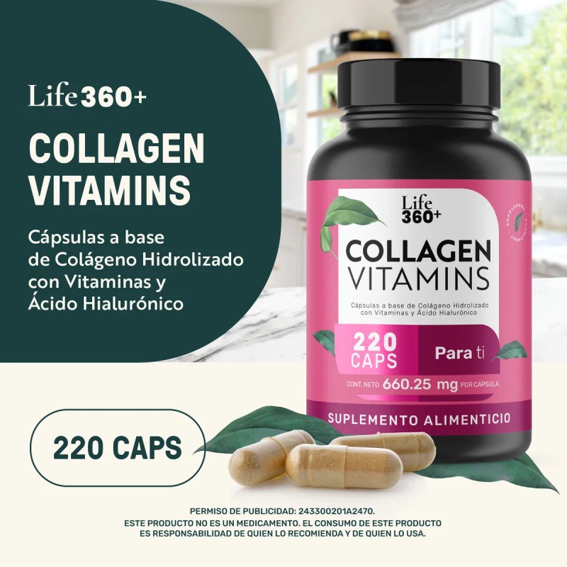 Colágeno Y Vitaminas Life360+ Collagen Vitamins 220 Cápsulas Sabor Sin