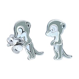 Sterling Silver Grey Meerkat Animal Earrings Gift