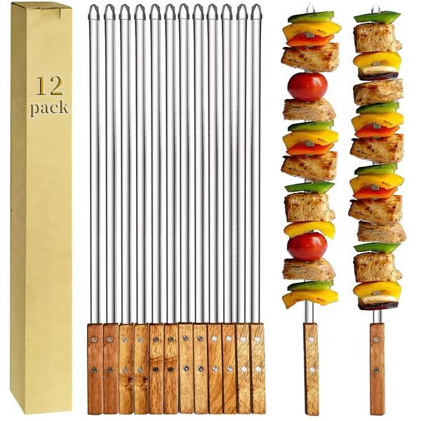 12 Pack Kebab Skewers BBQ Barbecue Skewers Stainless Steel Flat