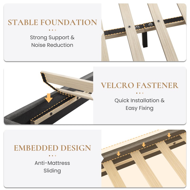 SHA CERLIN Dark Grey King Platform Upholstered Bed Frame with