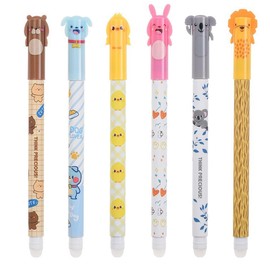 IKOPFLN Pack of 6 Erasable Ballpoint Pens, Erasable Ballpoint Pen, Rollerball Pen, Erasable Gel Pen, 0.5 mm Erasable Pen Cartoon Erasable Pen (Blue)
