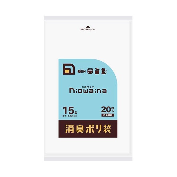 Nippon Sani Pack Niowaina Deodorizing Plastic Bags, 3.5 gal (15 L), White Translucent, SS15 (20 Sheets), Garbage Bags x 4 Packs