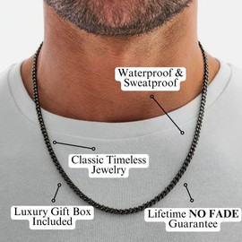 Love You This Much To My Husband Classic Cuban Necklace| Gift for Husband | Best Gift for Husband Birthday | Unique Husband Gifts (Cuban Necklace, Titan Black Finish)
