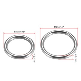 sourcing map 30mm 40mm OD 201 Stainless Steel O Rings, Welded Round Ring 4pcs