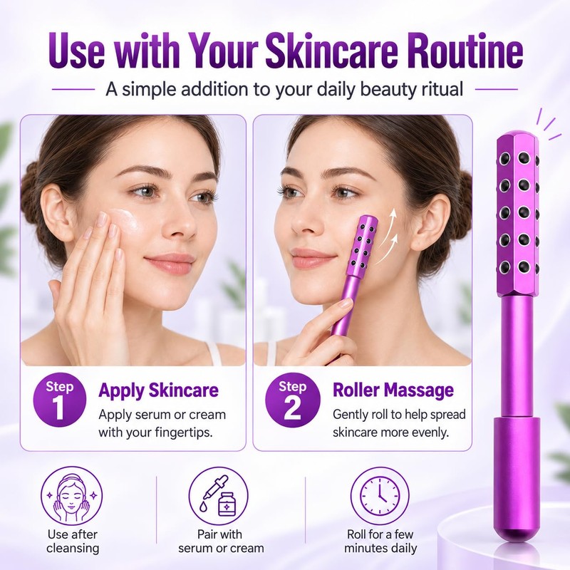 Purple Face Roller with 30 Germanium Nodes, Facial Massage Roller