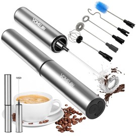Rechargeable Milk Frother Handheld Electric Frother Wand Milk Foamer Drink Mixer for Coffee, Lattes, Cappuccino, and Egg, Stainless Steel for Travel-Silver