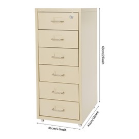 FTUREPAC 6 Drawer File Cabinet with Lock, Beige Vertical Filing Cabinet, Vertical File Cabinet for A4 & Letter-Sized Documents, Metal Storage Cabinets with Wheels for Home Office （Beige）