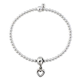 Trink Brand True Love Heart Sterling Silver Beaded Charm Bracelet