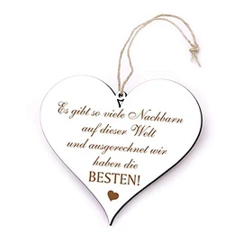 DEKO-LANDO Wooden Sign with German Text "Beste Nachbarn der Welt" [German Language] 13 x 12 cm "Wir haben die besten Nachbarn" [