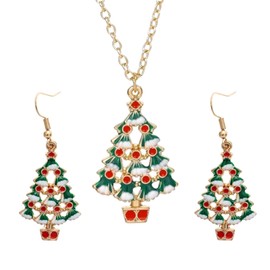 3PCS Christmas Tree Earrings and Necklace Set for Women, Festive Jewelry, Christmas Tree Jewelry Set, Holiday Accessories, Dangle Earrings and Pendant Necklace