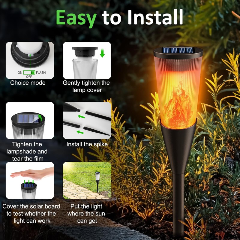 FIFIying Solar Lights Outdoor Garden, Waterproof Auto On-Off Solar Torch