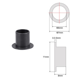 sourcing map Flanged Sleeve Plain Bearings 6 mm Bore 7 mm Outer Diameter 8 mm Length POM Coated Oil-Free Bushings Black Pack of 4
