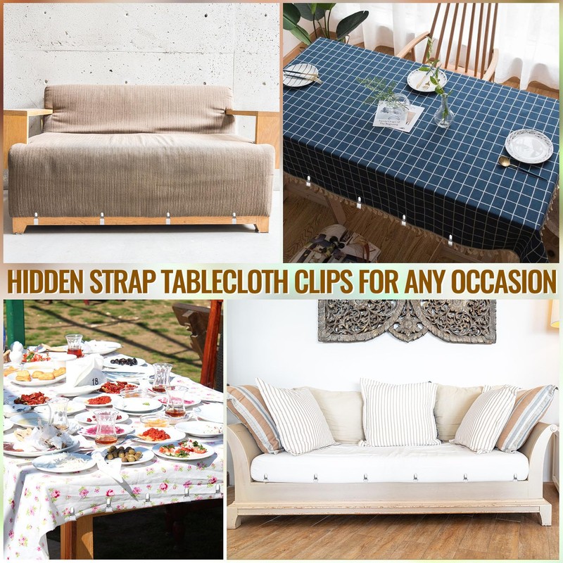 6 Pack Hidden Strap Tablecloth Clips, Black