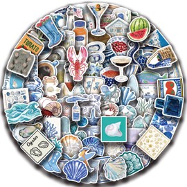 iMaMa 100PCS Waterproof Aesthetic Stickers, 2-3.5 Inch Ocean Beach Vinyl Decals for Water Bottles, Laptop, Skateboard, Luggage, Non-Fade Kids-Safe Gift (Blue Coast)