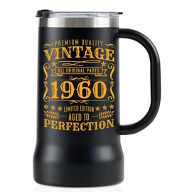 Onebttl 65th Birthday Gifts for Men, Dads, Grandfathers, Granddads, Husband, Vintage 1960 Birthday Gifts 24oz Stainless Steel Beer Stain Mug, Black