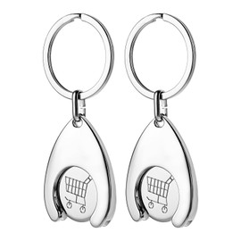 DSLSQD 2 Pieces Portable Shopping Trolley Tokens Keyring Stainless Steel Quarter Holder Keychain Mini Aluminum Alloy Key Ring Unlock Release Key for Grocery Shopping Cart (A)